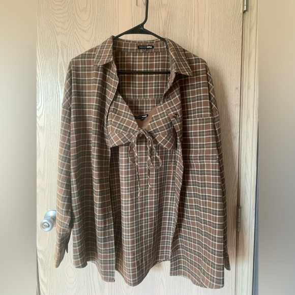NWT 2 piece set Bustier and plaid oversized shirt - Picture 1 of 5
